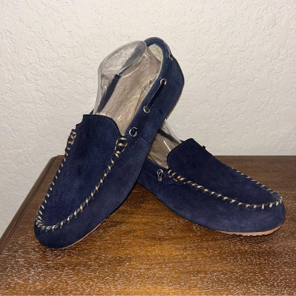 Lands’ End Suede Fuzzy Slip On Loafer Moccasin Slipper Shoes